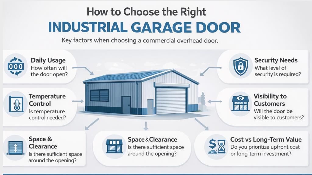 Infographic showing how to choose the right industrial garage door for your commercial space