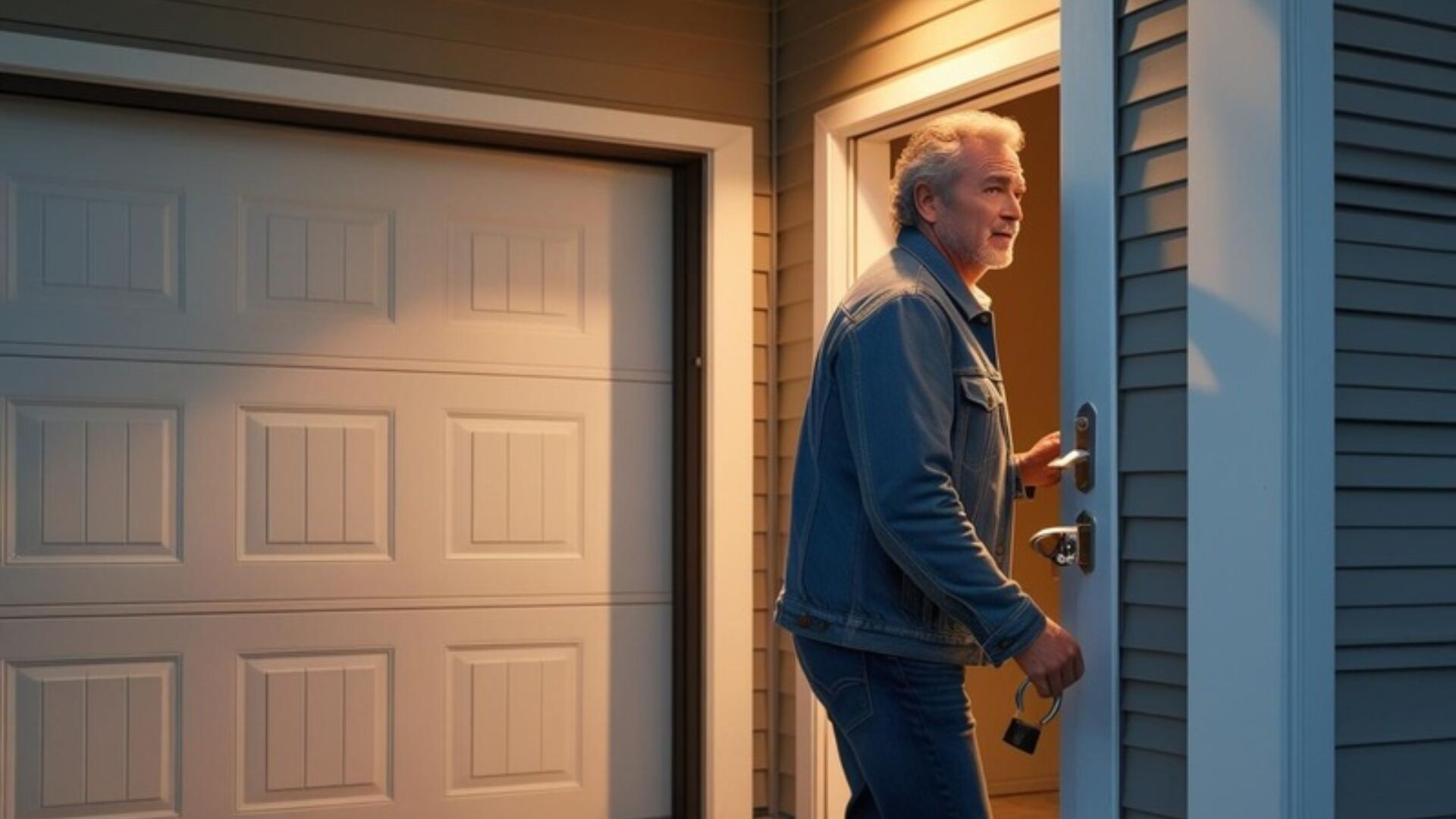 A man entering a side door during garage door lockout