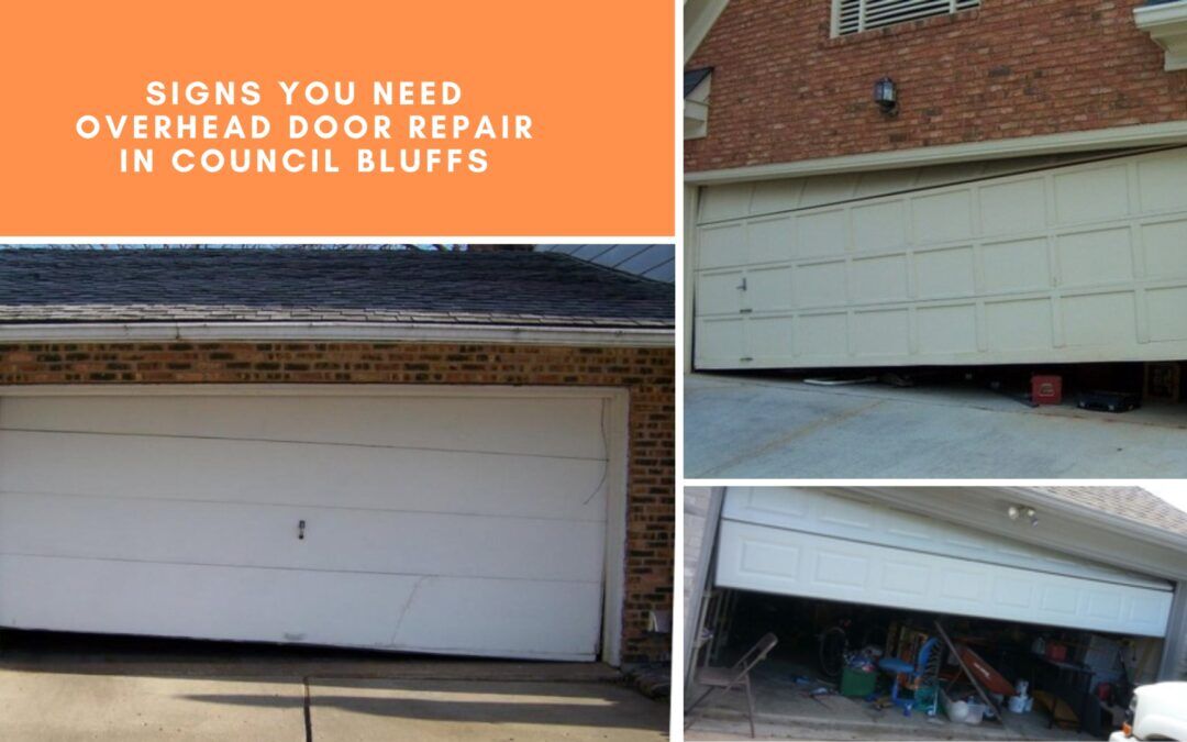 Council Bluffs homes with damaged overhead garage doors needing repairs