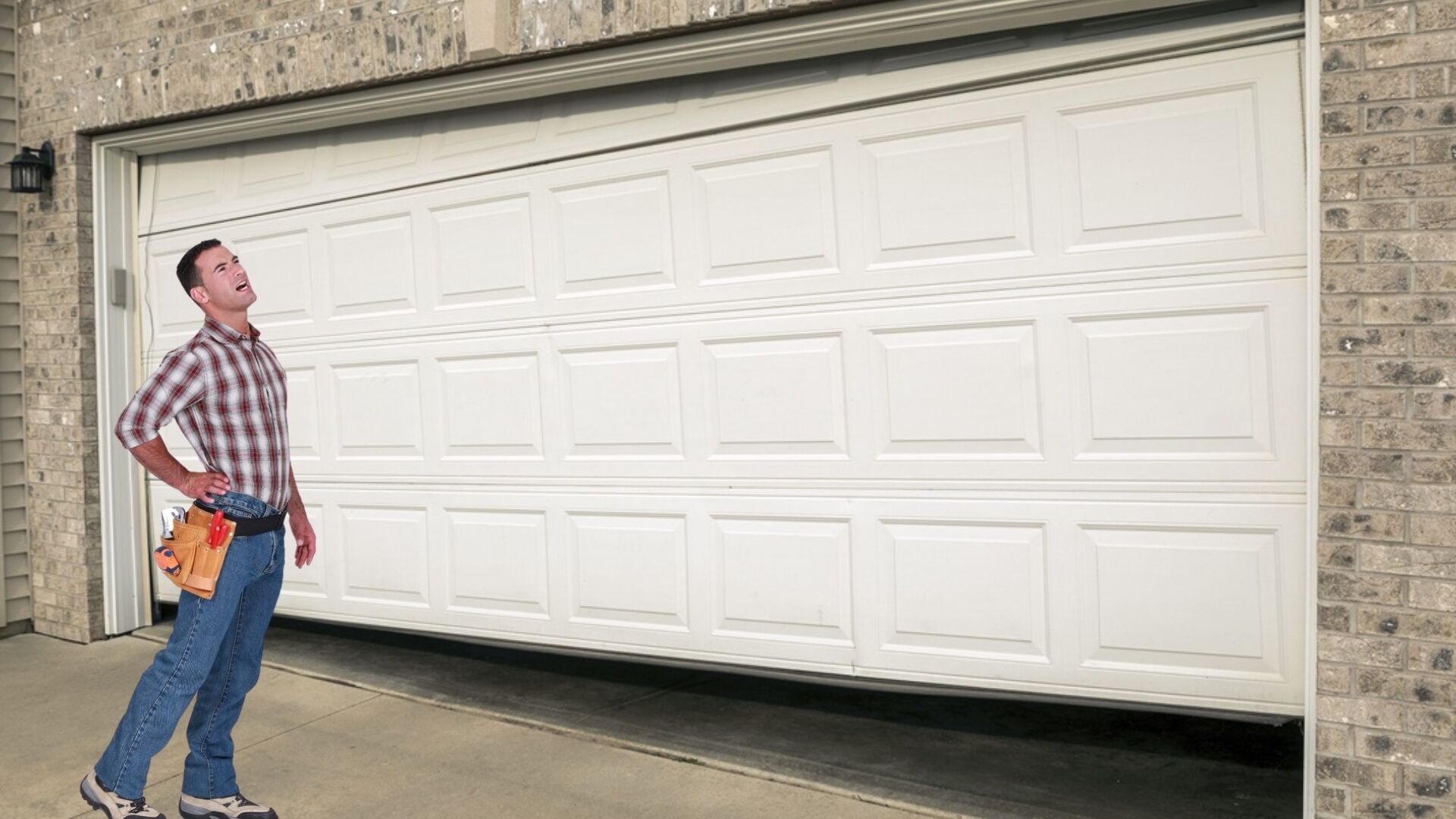 A garage door technician trying to fix an unbalanced garage door