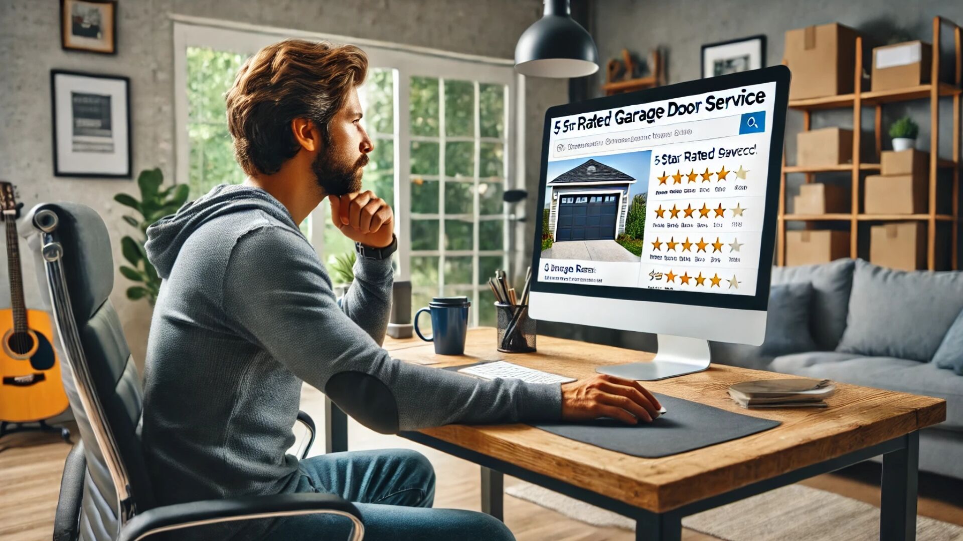 A potential client doing online research for trusted garage door repair in Omaha.